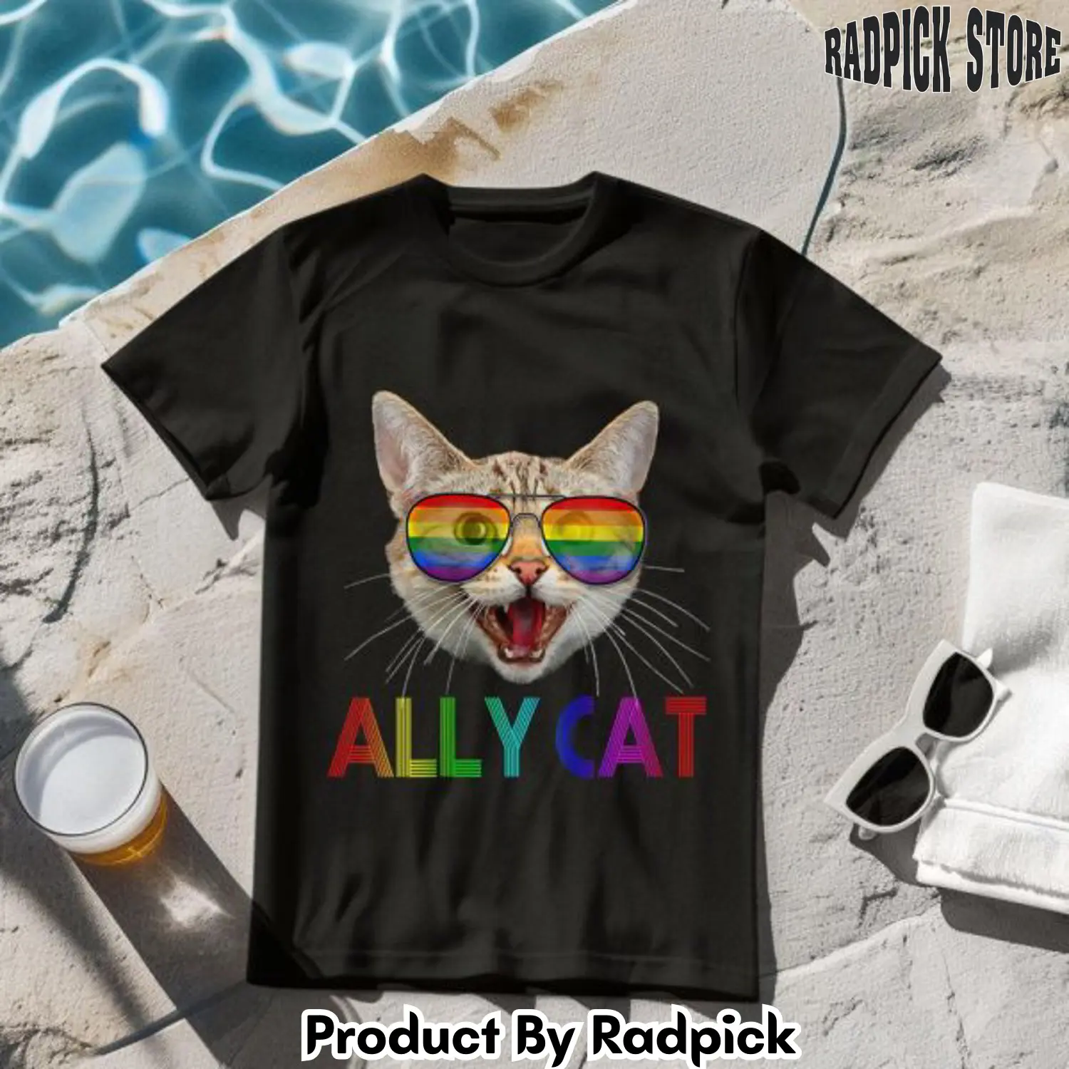 Lgbtq ally cat gay rainbow flag tshirt rp2638337